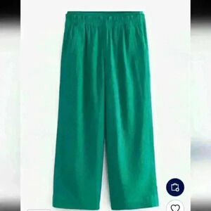 ATHLETA  | Women's Green Ribbed Echo Wide Leg Cropped Trouser Pants